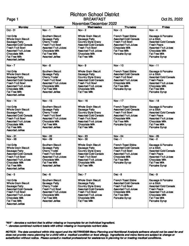 Cafeteria Menus – Richton School District